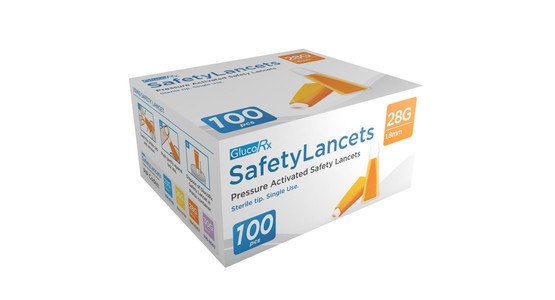 GlucoRx Safety Lancets 28G 1.8mm Pack of 100